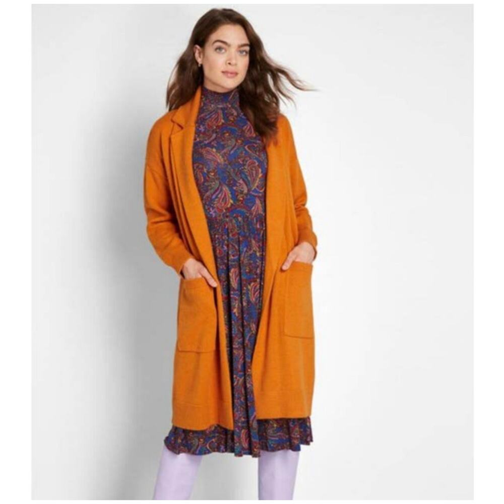 Modcloth Snuggly Variety‎ Oversized Long Cardigan Sweater Orange Size Medium